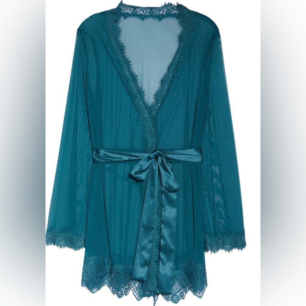 Nordstroms Oh La La Cheri Provence Lace Trim Mesh Robe Emerald Green Small